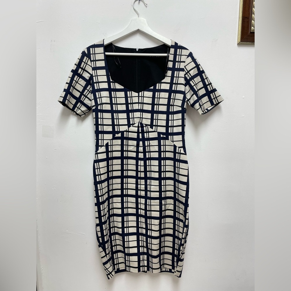 Zara Navy and Cream Checkered  Dress Short Sleeves Size M Women’s